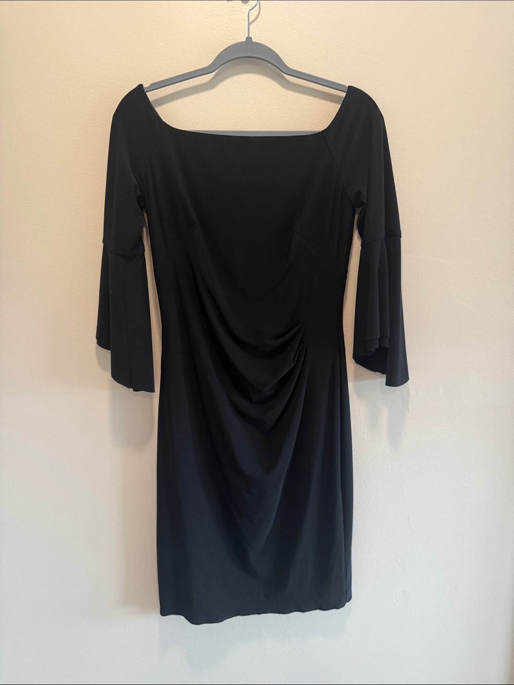 Lauren Ralph Lauren Black Shelf-Neck Midi Dress with Flared Sleeves